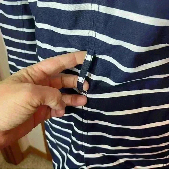 Gap Long Jacket Button Up Coat Women Medium Blue White Stripe Cotton Preppy - Picture 8 of 11